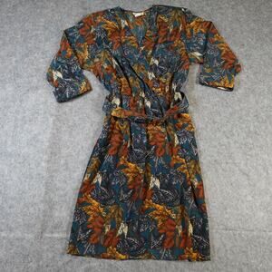 Vintage Pellini Dress Womens 8 Knee Length Belted Leaf Fall Print Shoulder Pads